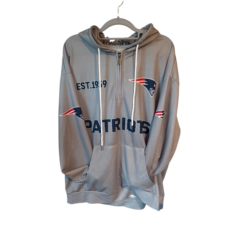 NFL New England Patriots Quarter Zip Hoodie Mens XL Grey EST 1959 Logo